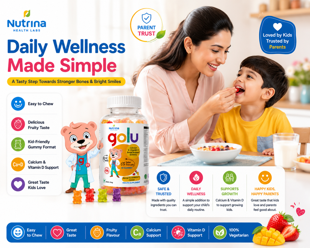 Golu Calcium & Vitamin D Gummies for Kids – Bone Support (30 Gummies)