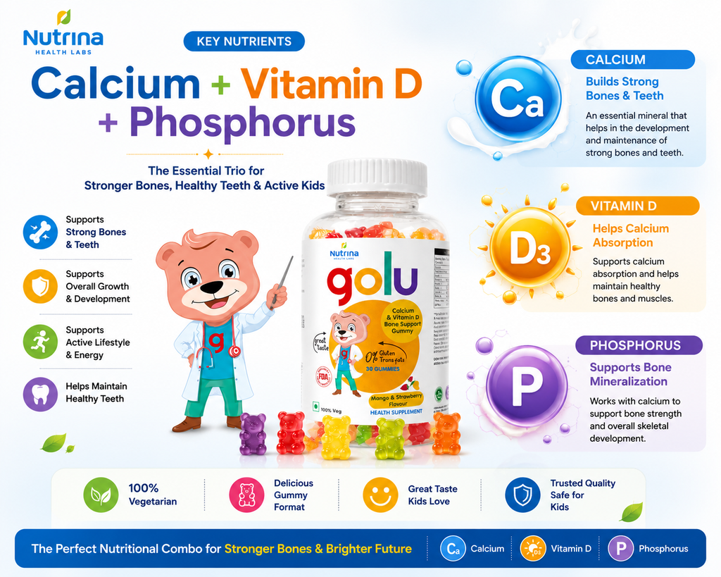 Golu Calcium & Vitamin D Gummies for Kids – Bone Support (30 Gummies)