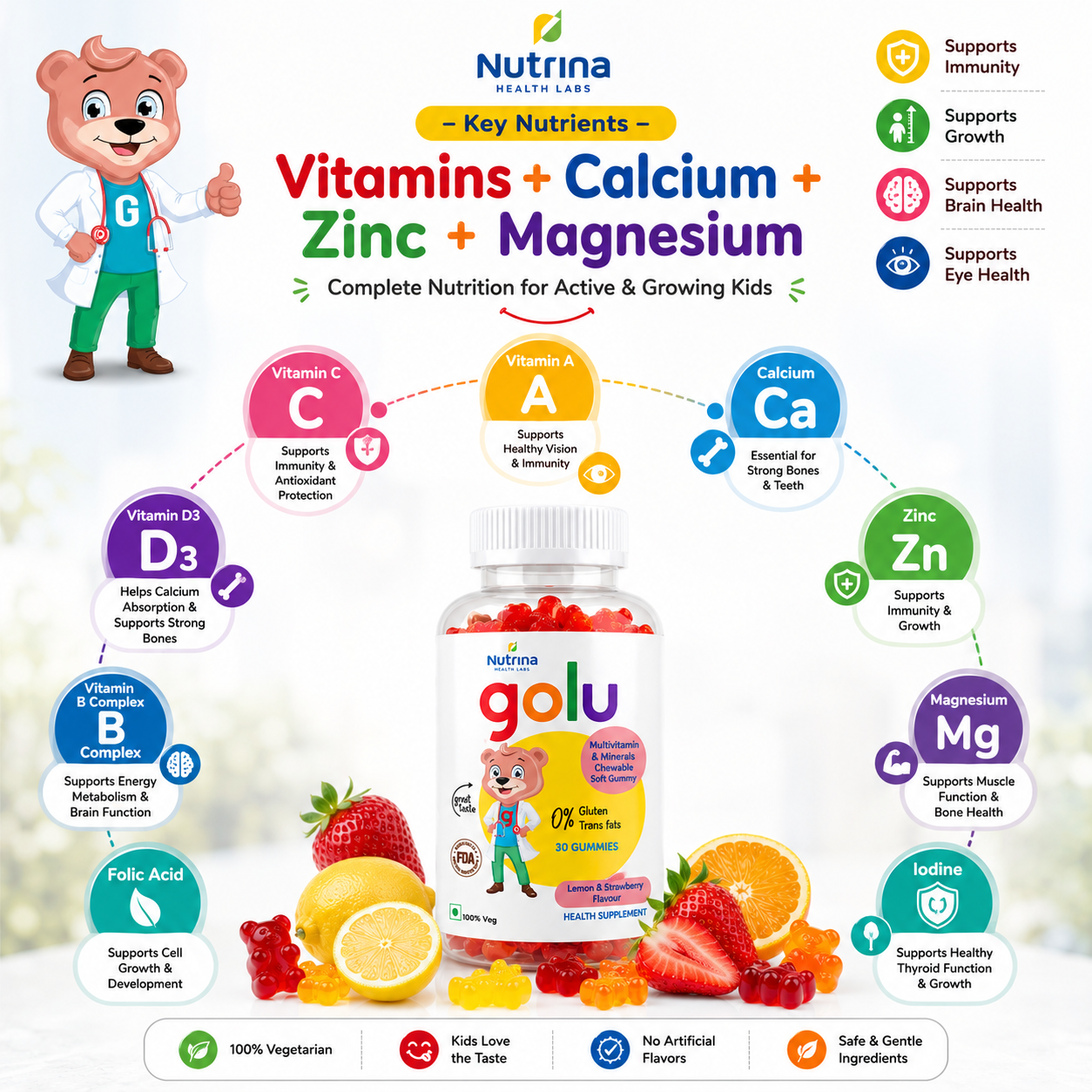 Golu Multivitamin Gummies for Kids | Daily Nutrition Support | 30 Gummies