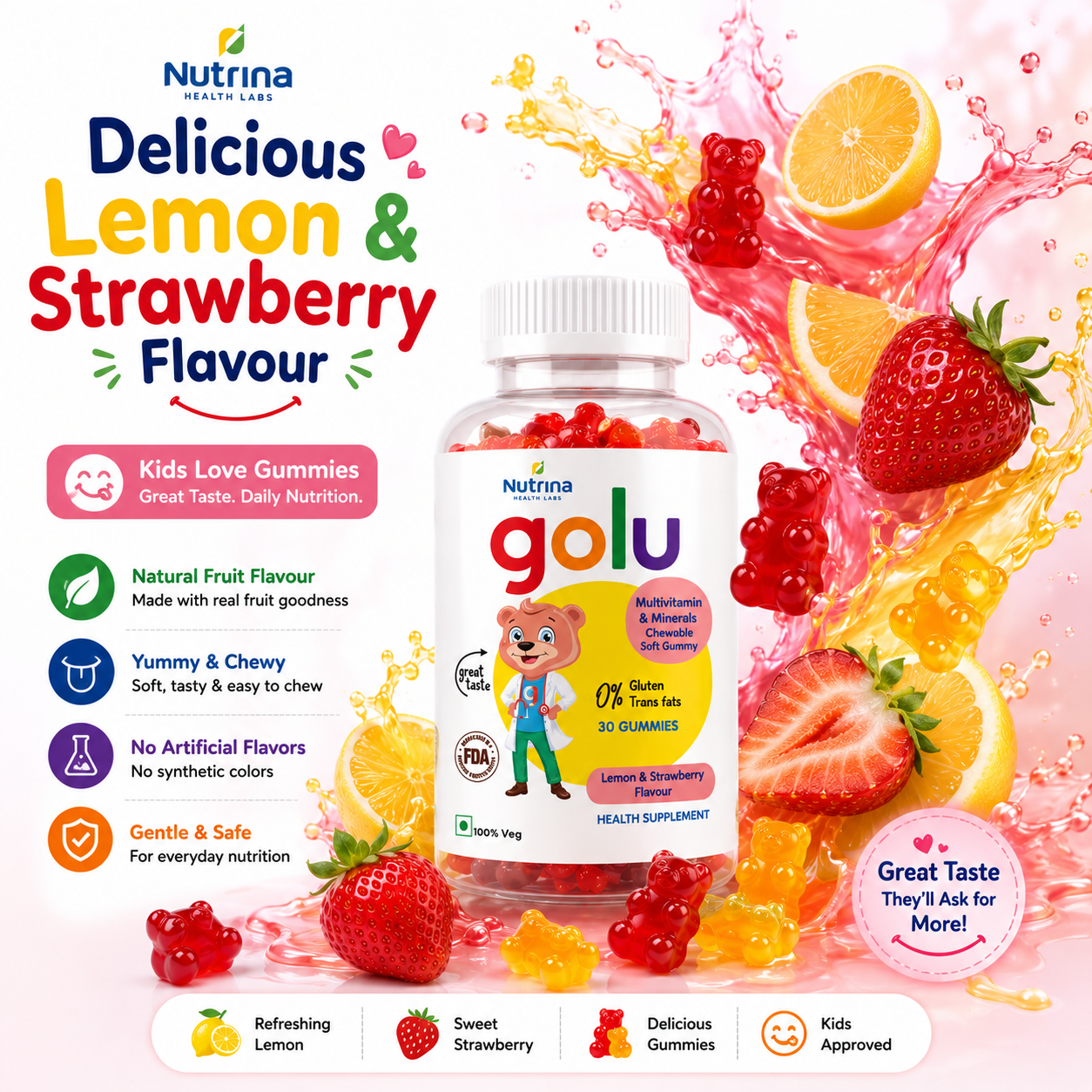 Golu Multivitamin Gummies for Kids | Daily Nutrition Support | 30 Gummies