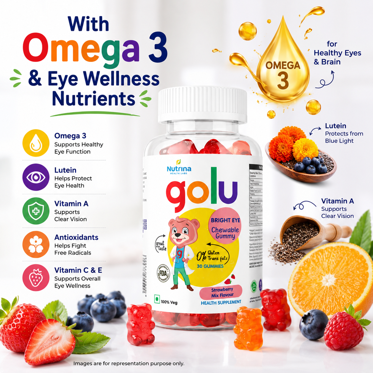 Golu Bright Eye Gummies for Kids – Eye Health & Screen-Time Support (30 Gummies)