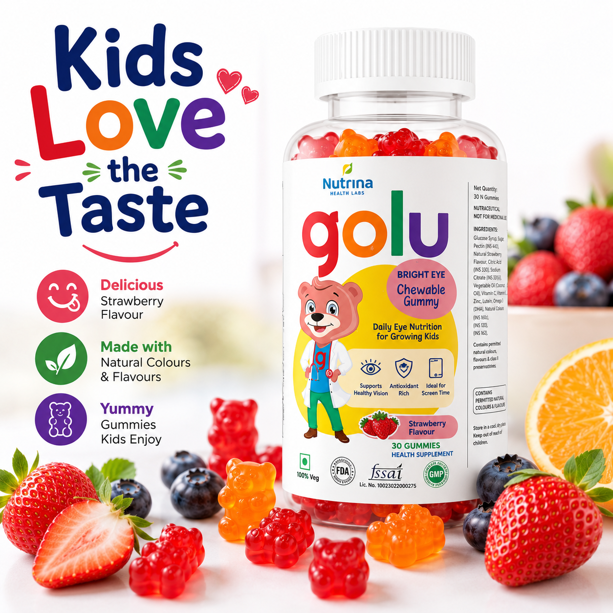 Golu Bright Eye Gummies for Kids – Eye Health & Screen-Time Support (30 Gummies)